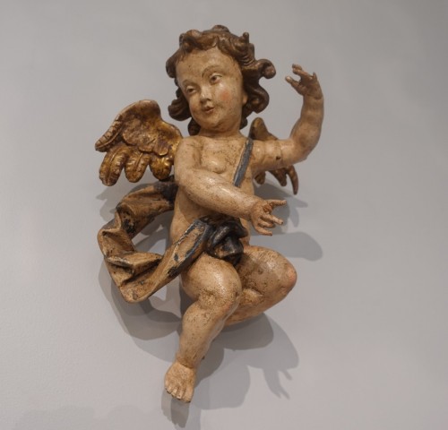 Sculpture  - Pair of polychrome wooden cherubs 18th century