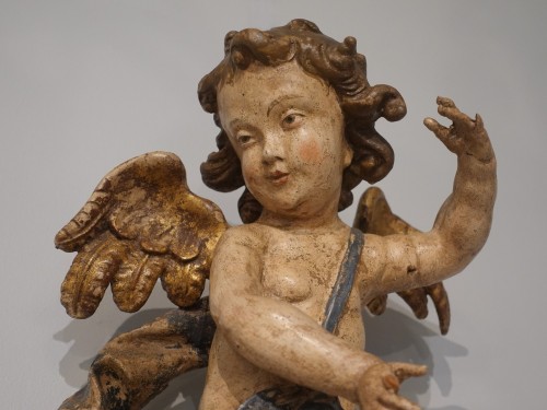 Pair of polychrome wooden cherubs 18th century - 