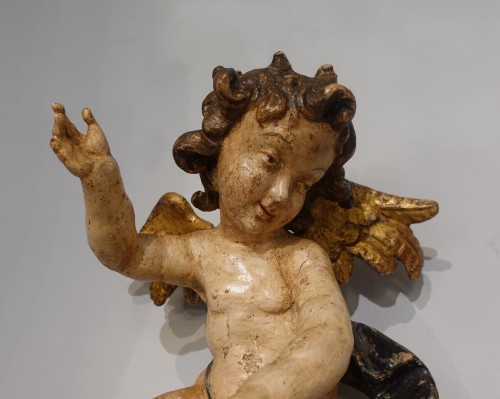 18th century - Pair of polychrome wooden cherubs 18th century