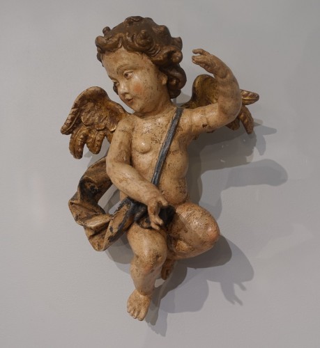 Pair of polychrome wooden cherubs 18th century - Louis XV
