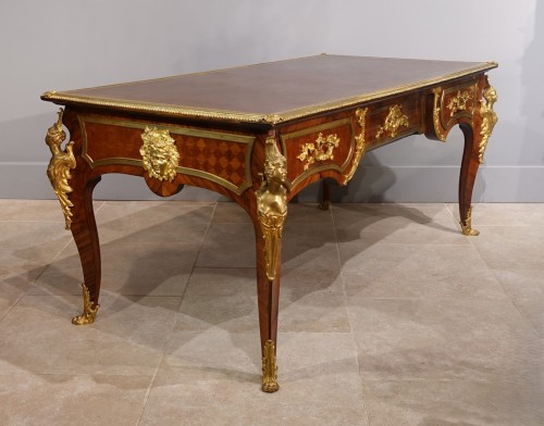 Napoléon III - Bureau plat ''aux espagnolettes'' d'époque fin XIXe siècle
