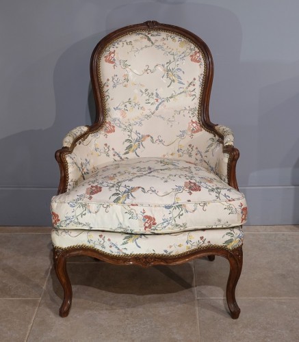 Antiquités - Large bergère Louis XV d'époque XVIIIe