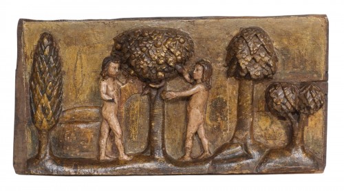 Adam and Eve Panel Sculpture 17th Century Spain