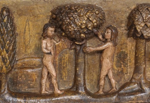 Adam and Eve Panel Sculpture 17th Century Spain - Sculpture Style Louis XIII