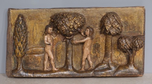 Adam and Eve Panel Sculpture 17th Century Spain - Louis XIII