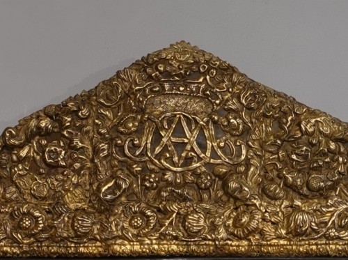 17th Century Ebonized Wood and Embossed Brass Mirror - 