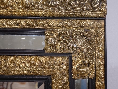 17th Century Ebonized Wood and Embossed Brass Mirror - Louis XIV