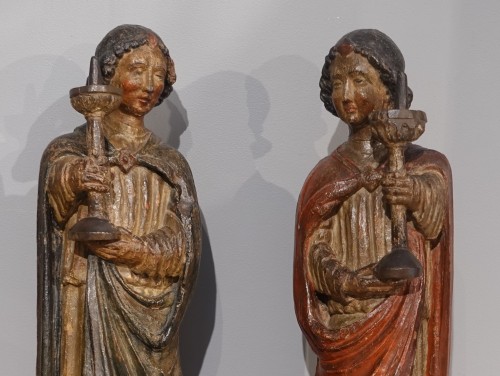 Sculpture of a pair of polychrome ceroferia angels – circa 1500 - 