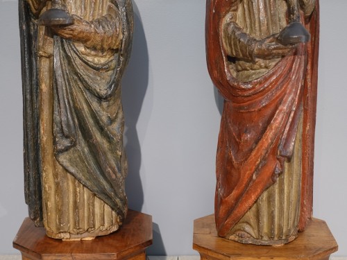 <= 16th century - Sculpture of a pair of polychrome ceroferia angels – circa 1500