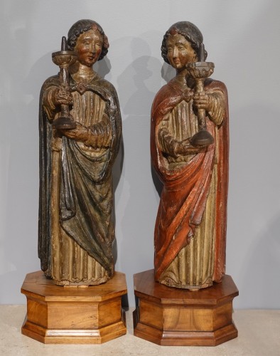 Renaissance - Sculpture of a pair of polychrome ceroferia angels – circa 1500