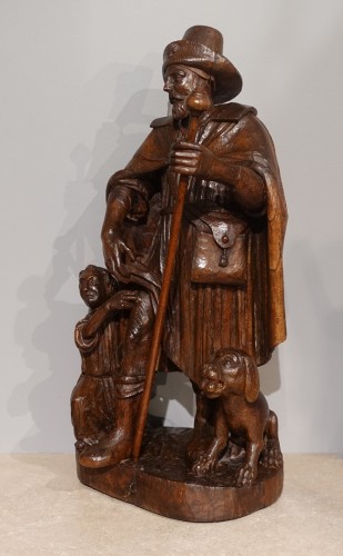 Sculpture Sculpture en Bois - Sculpture représentant St Roch d'époque XVIIe
