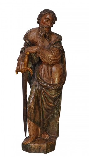 Statue Saint Paul en bois polychrome XVIIe siècle