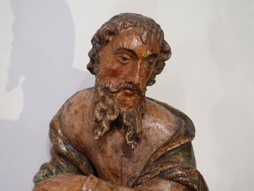 Statue Saint Paul en bois polychrome XVIIe siècle - Sculpture Style Louis XIV