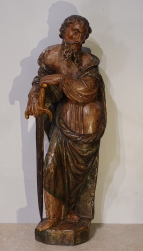Statue Saint Paul en bois polychrome XVIIe siècle - Louis XIV