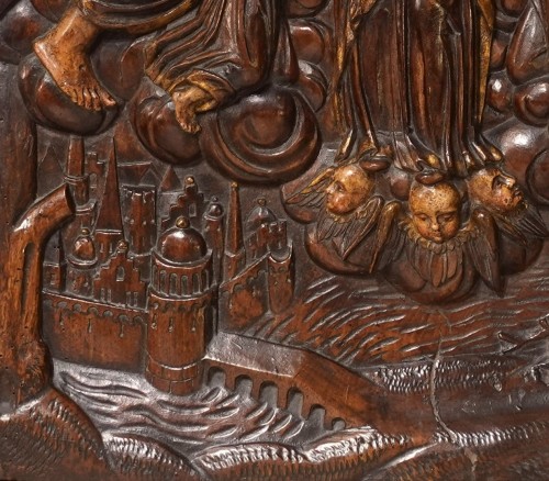 Couronnement de la Vierge – Bas-relief polychrome Époque XVIIe siècle - Louis XIII