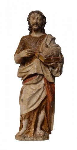 Saint John the Baptist – 17th Century Polychrome Stone Sculpture