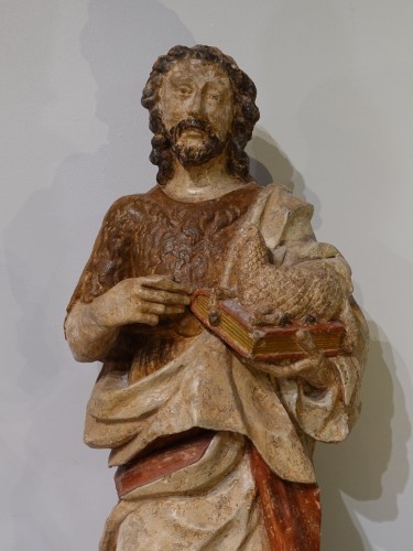Saint John the Baptist – 17th Century Polychrome Stone Sculpture - 