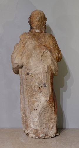 Louis XIII - Saint John the Baptist – 17th Century Polychrome Stone Sculpture