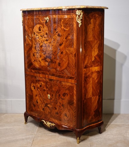 Louis XV Marquetry Secretary, Stamped P. Roussel - Furniture Style Louis XV