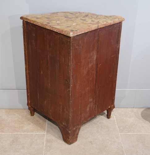 Antiquités - A Carel-stamped floral marquetry corner cabinet