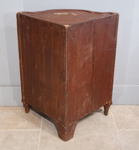 Antiquités - A Carel-stamped floral marquetry corner cabinet