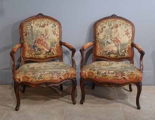 Suite de quatre fauteuils à la Reine d'époque Louis XV - Sièges Style Louis XV