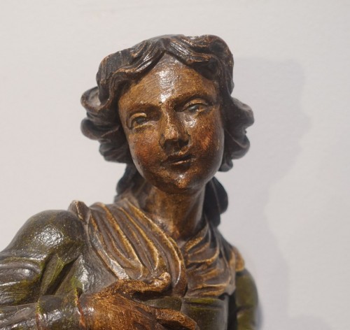 18th-century wood sculpture: "Woman Sowing" - Sculpture Style Louis XVI