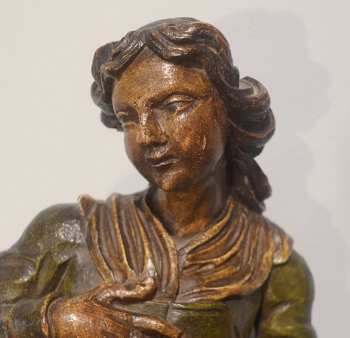 18th-century wood sculpture: "Woman Sowing" - Louis XVI