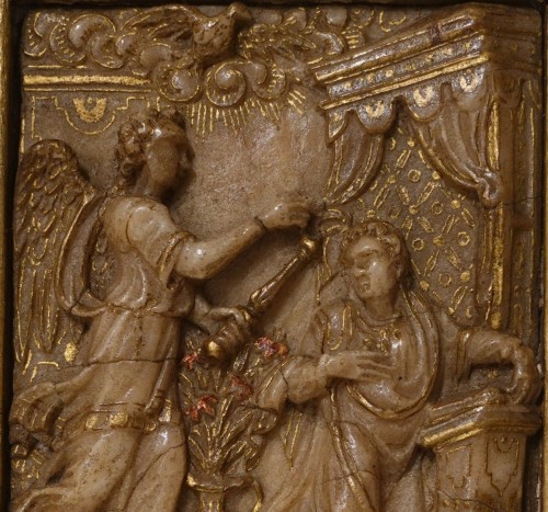 Sculpture Sculpture en Marbre - L'Annonciation, plaque en albâtre Malines fin XVIe début XVIIe