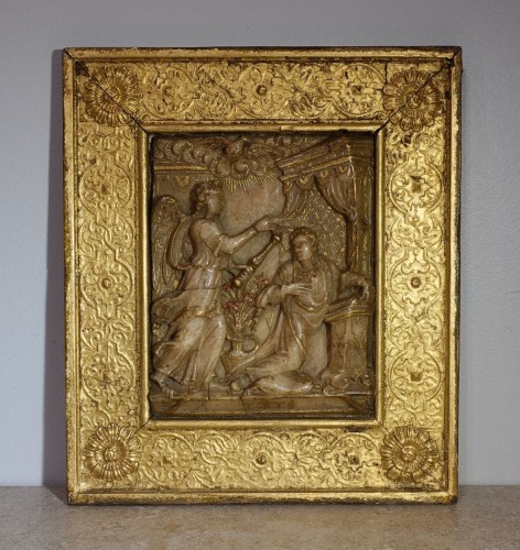 XVIe siècle et avant - L'Annonciation, plaque en albâtre Malines fin XVIe début XVIIe