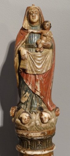 Sculpture  - Virgin and Child in Polychrome Alabaster 17th century