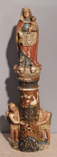 Antiquités - Vierge du pilier en albâtre polychromé XVIIe siècle