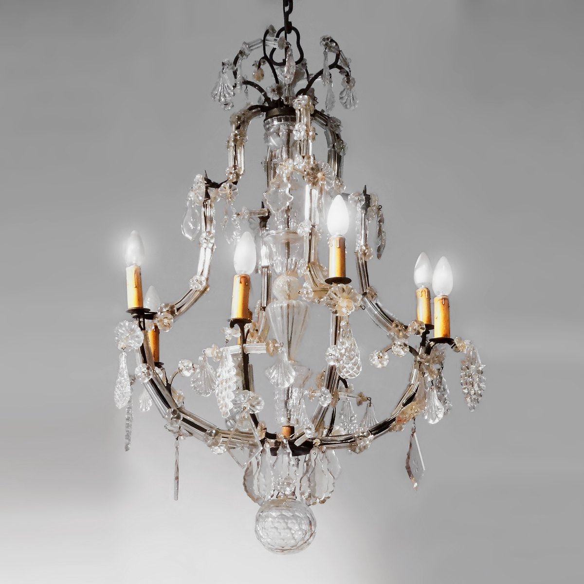 French Antiques Chandelier Antic Crystal Chandelier And Wrought Iron From The Late 18th Century