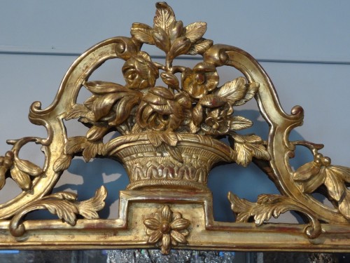 Antiquités - Grand miroir Transition en bois doré