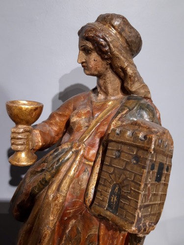 Saint Catherine of Alexandria and Saint Beard carved and polychrome 17th ce - Louis XIV