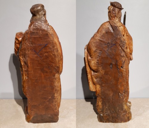 Antiquités - Saint Catherine of Alexandria and Saint Beard carved and polychrome 17th ce