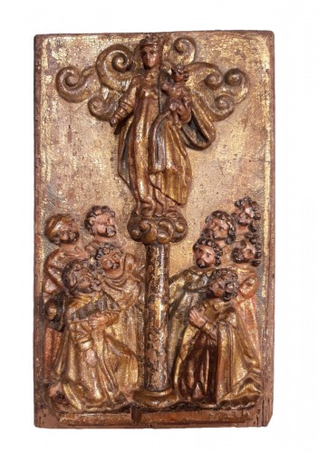 Spain Wood panel, gilt and polychrome, 17th century