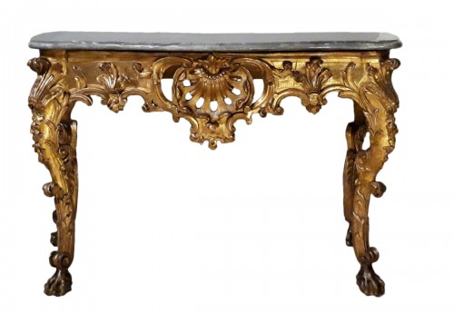 Exceptional Italian console in gilded wood, 18th  century