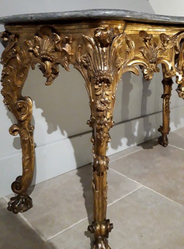 Exceptionnelle console Italienne en bois doré du XVIIIe siècle - Gérardin et Cie