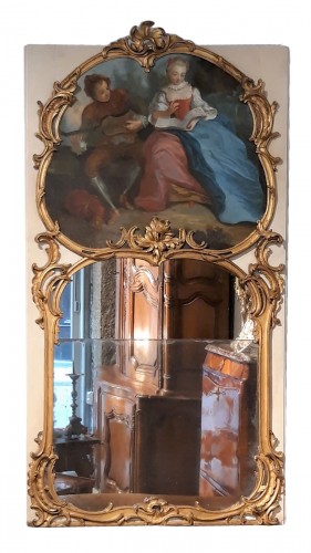 Large Louis XV mirror in gilded wood, 18th  century