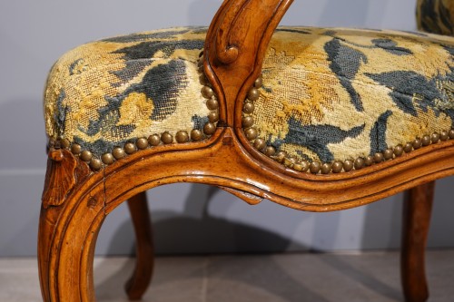 Antiquités - Paire de fauteuils à dossiers plats estampillés Nogaret d'époque XVIIIe