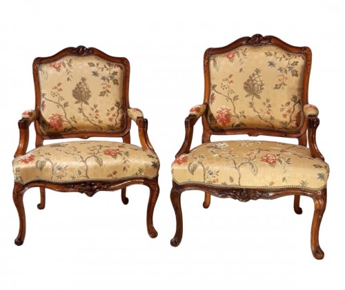 Pair Of Louis XV Armchairs In Walnut