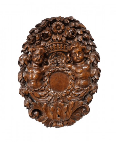 French carved walnut coat of arms, 17th century 