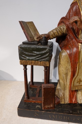 Saint Ambrose in polychrome carved wood from the late 18th  - Sculpture Style Directoire