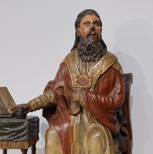 Sculpture  - Saint Ambrose in polychrome carved wood from the late 18th 