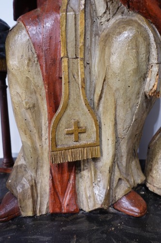Directoire - Saint Ambroise en bois sculpté polychrome d'époque fin XVIIIe