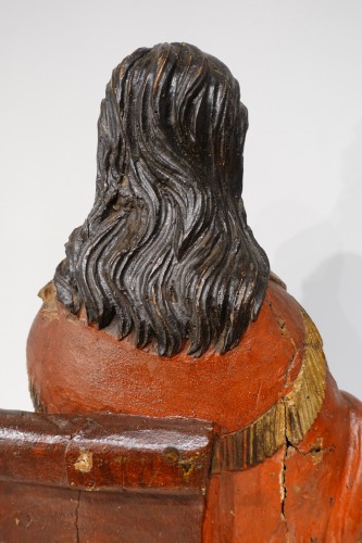 Antiquités - Saint Ambroise en bois sculpté polychrome d'époque fin XVIIIe