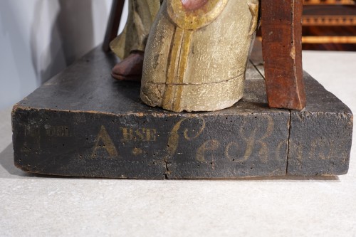 Antiquités - Saint Ambroise en bois sculpté polychrome d'époque fin XVIIIe