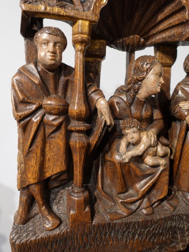 Antiquités - Nativity In Polychrome Wood, Early 16th Century