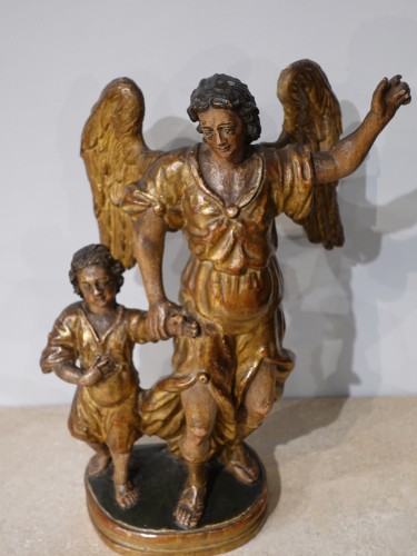Groupe statuaire « Tobie et l'Archange Raphaël » fin 17e - Sculpture Style Régence